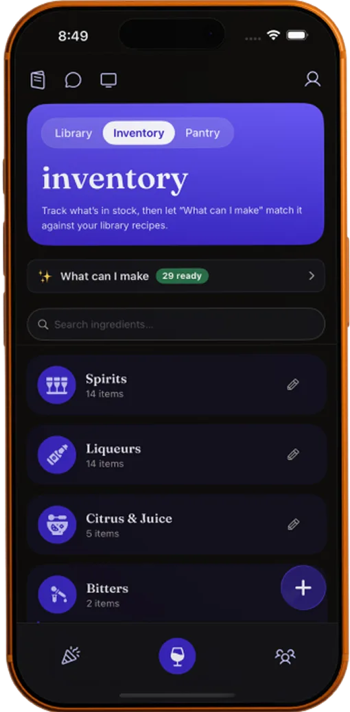 The MixKings inventory screen