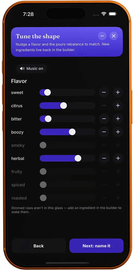 Fine-tuning a drink's flavor in MixKings